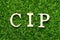 Wood letter in word CIP Abbreviation of Carriage and Insurance Paid To on green grass background