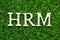 Wood letter in word HRM Abbreviation of human resource management on green grass background