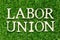 Wood letter in word labor union on grass background