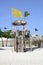 Wood lifeguard station on a white beach