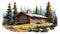 Wood Log Cabin Illustration: Mural Style Architectural Illustrator