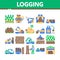 Wood Logging Industry Collection Icons Set Vector
