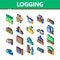 Wood Logging Industry Isometric Icons Set Vector