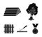 Wood, logs in a stack, chisel, fence. Lumber and timber set collection icons in black style vector symbol stock
