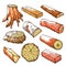 Wood logs and stubs set, natural wooden elements