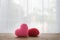 Wood Office table with Beautiful Couple knitted fabric heart .