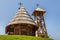 Wood orthodox church with bell tower in Kustendorf, traditional village Drvengrad, Serbia.