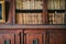 Wood panelled walls and shelves in a historic library. Detail shot