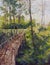 Wood pathway in tropical forest impressionism painting