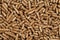 Wood pellets background produced from pine wood sawdust and shavings, used as environmentally friendy heating biofuel and cat litt