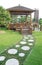 Wood pergola and stone way