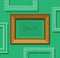 Wood picture frame flat vector. Stylish gold photo frame on green wall. Painting frame set. Template.