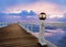 Wood piers and sea scene with dusky sky use for natural background ,backdrop