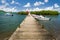 Wood pontoon leading to a small island in Martinique, Caribbean