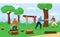 Wood processing at forest, vector illustration. Man worker character cutting out tree, carry wood material for industry