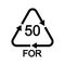 Wood recycling sign. Number 50 FOR in triangular shape with arrows. Furniture, pencils and other wooden products