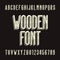 Wood retro alphabet vector font. 3D wooden sans serif type letters and numbers.