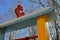 Wood roof and icicles on the winter playground