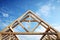 Wood roof trusses constructed with construction framing beams timber. Generative AI