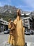 Wood sculpture with ibex and climber in Breuil-Cervinia