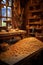 wood shavings and sawdust on a carpenters workbench