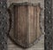Wood shield on medieval castle gate 3d illustration