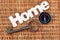 Wood Sign Home, Old Vintage Key And Compass