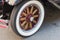 Wood spoke wheel on a classical American car