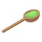 Wood spoon matcha tea icon, isometric style