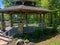 Wood and stone gazebo at Cave Point Park in Door County, Wisconsin