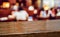 Wood table with people dinner at restaurant blur background.Empty perspective hardwood bar with blur coffee shop with bokeh light,