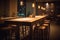 Wood table restaurant light. Generate Ai