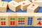 Wood tiles closeup in mahjong game on blue cloth