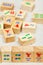 Wood tiles in mahjong game on textile table