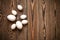 Wood toy eggs on brown wood background, board, texture,
