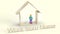 Wood toys home and wooden figure 3d rendering for work from home content