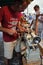 Wood turner in the medieval village of Staffolo in central Italy