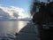 Wood walking path above Ohrid lake, before twilight