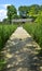 Wood walkway through cattails leading to wood gazebo