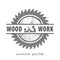 Wood working  logo in gray. Carpentry  professional service.  Cross section of the tree and circular saw. Logo in gray for your  d
