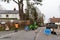 Woodbridge Suffolk UK February 19 2022: Tree surgeons carrying out emergency work after a extreme storm caused damage to a large