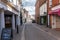 Woodbridge, Suffolk, UK June 19 2020: A empty British high street in a traditional market town during the corona virus pandemic