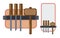 Woodcarving tools various chisels and a hammer - mallet. Vector illustration in flat style