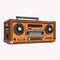 Woodcut-inspired Cartoon Orange Radio With Two Tape Decks