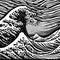 Woodcut Style Great Foamy Sea Wave