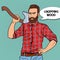 Woodcutter with Beard and Axe. Lumberjack Worker. Pop Art vintage illustration