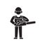 Woodcutter with chainsaw black vector concept icon. Woodcutter with chainsaw flat illustration, sign