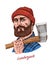 Woodcutter or lumberjack with an ax. Traditional man with a beard. Hipster works in the forest. Engraved hand drawn line