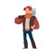 Woodcutter or lumberjack with axe on shoulder, flat vector illustration isolated.