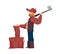 Woodcutter or lumberjack chopping wood with axe, vector illustration isolated.